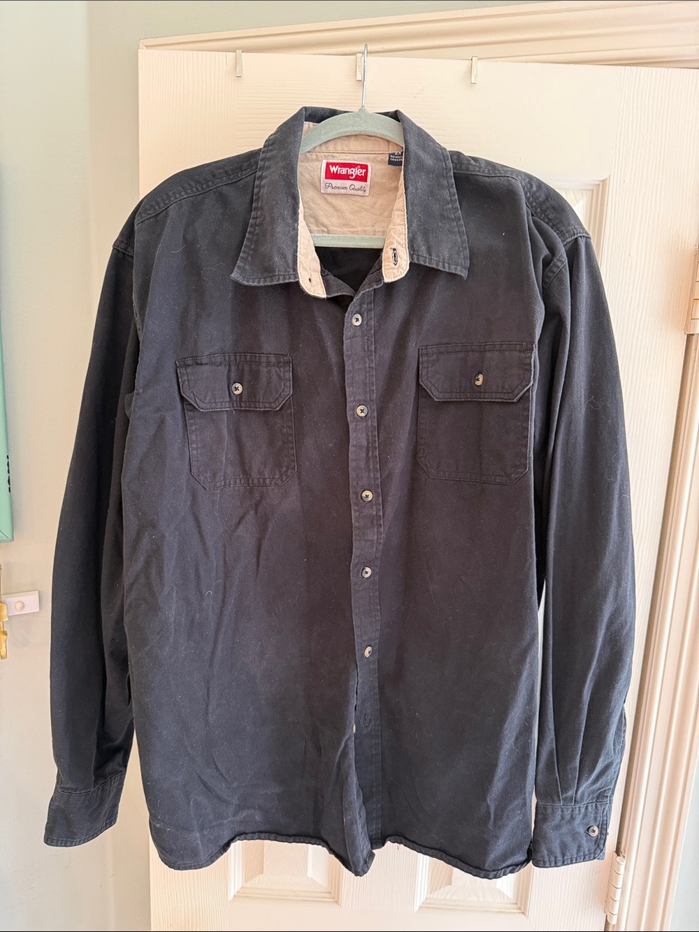 Wrangler Black Long-Sleeve Work Shirt with Cream Inner Collar